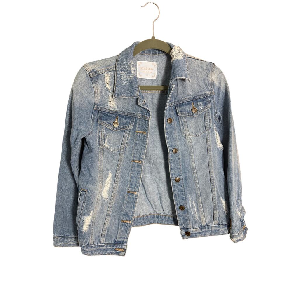 Atar'd‎ State Distressed Denim Jacket Light washed Cropped Jean Jacket Size XS